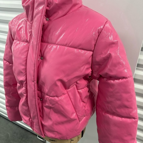 Ambiance Hot Shiny Pink Puffer Jacket, 1X - Picture 3 of 9